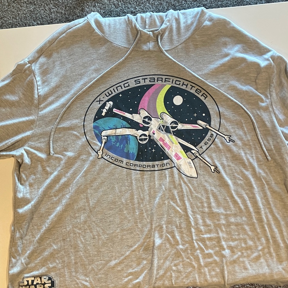 Star Wars Grey Hoodie with Colorful X-Wing Graphic
